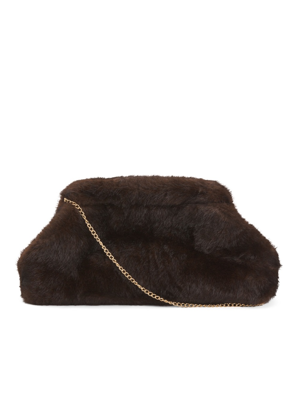 Rachel Zoe Dark Brown Faux Fur Clutch Gold Chain Crossbody Shoulder Bag NWT